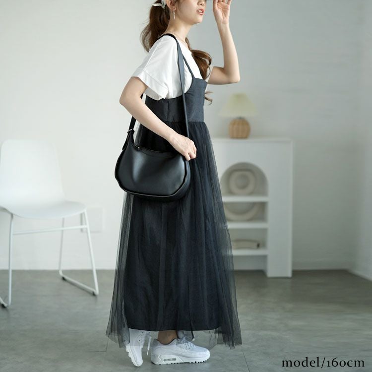 大きいサイズ レディース チュール切替えキルティングキャミワンピース　maru-6713