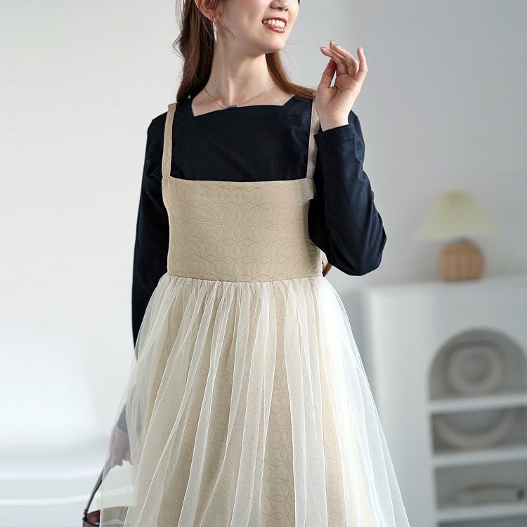 大きいサイズ レディース チュール切替えキルティングキャミワンピース　maru-6713