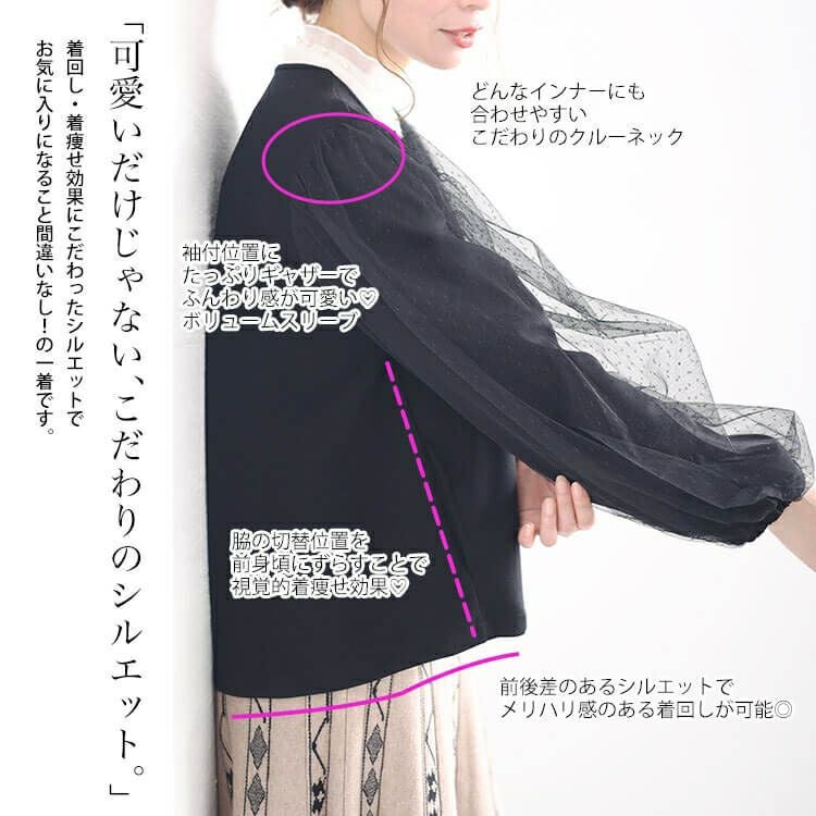 大きいサイズ レディース ドットチュールスリーブスムースジャケット　maru-6712