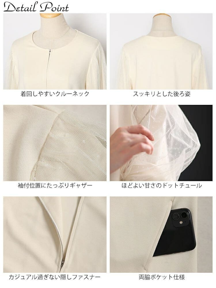 大きいサイズ レディース ドットチュールスリーブスムースジャケット　maru-6712