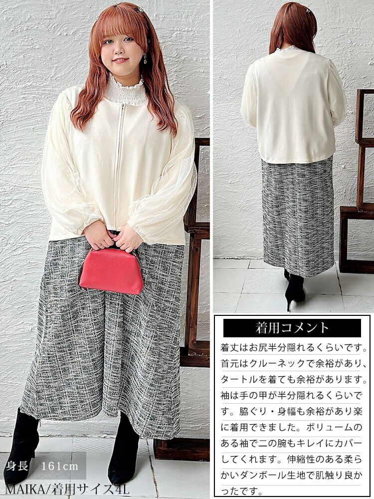 大きいサイズ レディース ドットチュールスリーブスムースジャケット　maru-6712