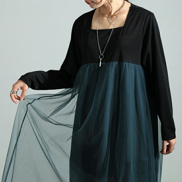 大きいサイズ レディース スクエアネックチュールドッキングワンピース　maru-6709