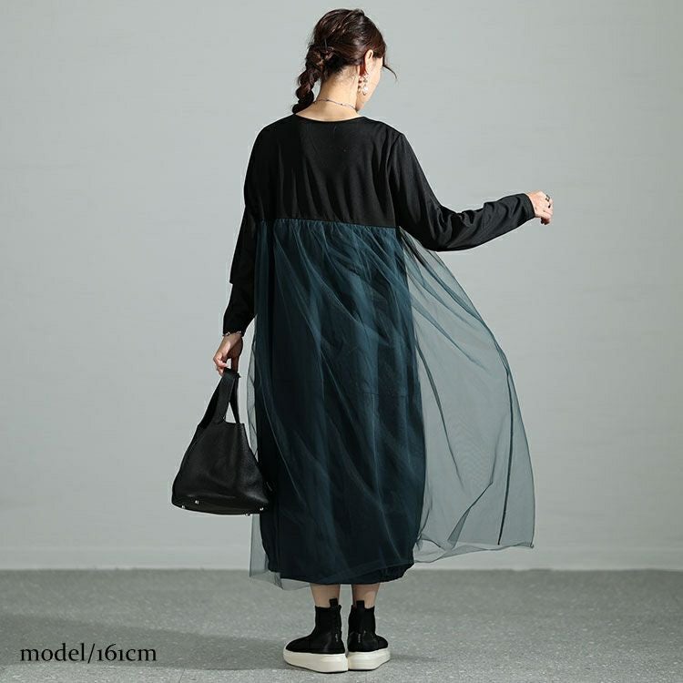 大きいサイズ レディース スクエアネックチュールドッキングワンピース　maru-6709