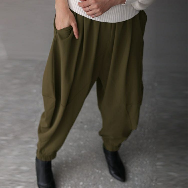 大きいサイズ レディース とろみツイル立体切替サルエルパンツ　maru-6707