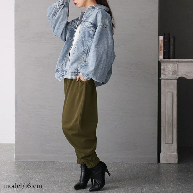 大きいサイズ レディース とろみツイル立体切替サルエルパンツ　maru-6707