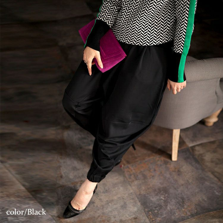 大きいサイズ レディース とろみツイル立体切替サルエルパンツ　maru-6707