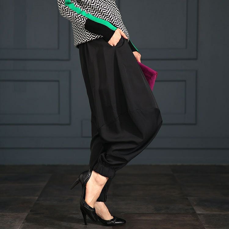 大きいサイズ レディース とろみツイル立体切替サルエルパンツ　maru-6707