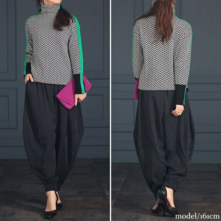 大きいサイズ レディース とろみツイル立体切替サルエルパンツ　maru-6707