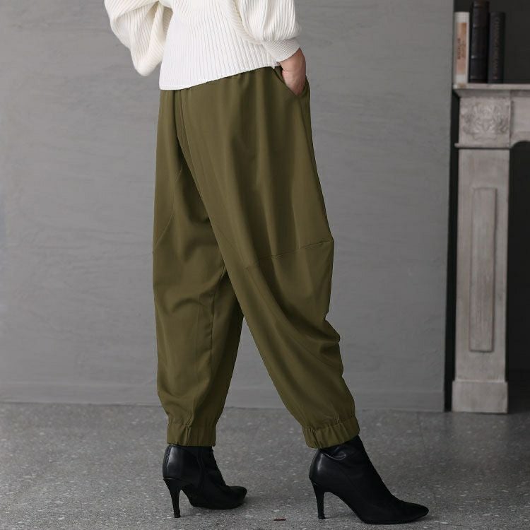 大きいサイズ レディース とろみツイル立体切替サルエルパンツ　maru-6707