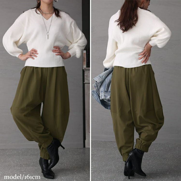 大きいサイズ レディース とろみツイル立体切替サルエルパンツ　maru-6707