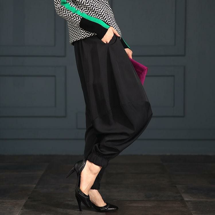 大きいサイズ レディース とろみツイル立体切替サルエルパンツ　maru-6707 ブラック