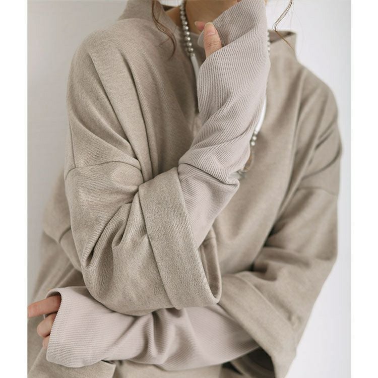 大きいサイズ レディース 指穴フェイクレイヤードニットソーチュニック　maru-6706