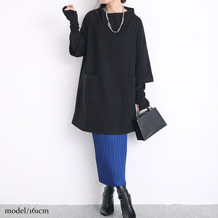 大きいサイズ レディース 指穴フェイクレイヤードニットソーチュニック　maru-6706