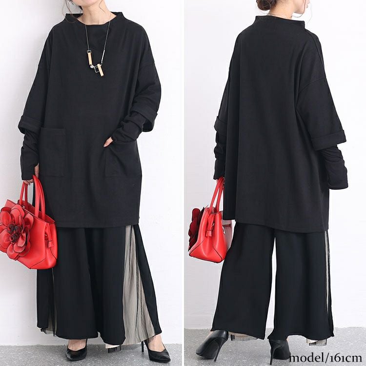 大きいサイズ レディース 指穴フェイクレイヤードニットソーチュニック　maru-6706