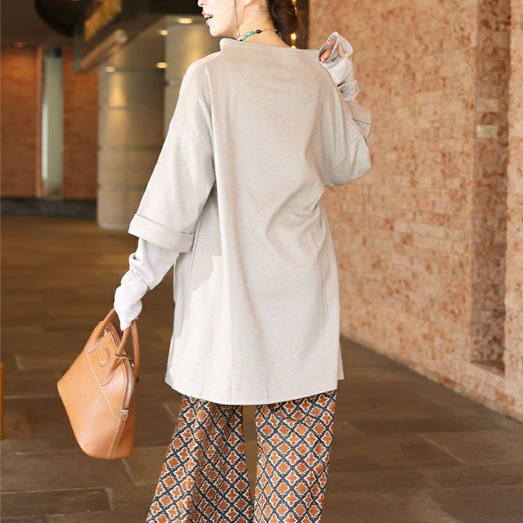 大きいサイズ レディース 指穴フェイクレイヤードニットソーチュニック　maru-6706