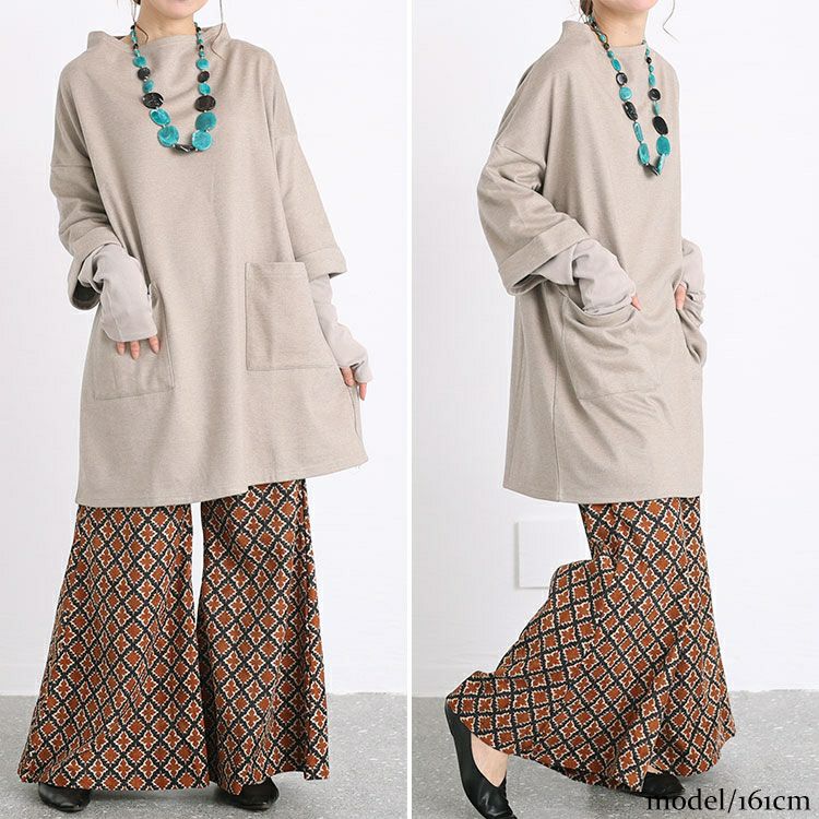 大きいサイズ レディース 指穴フェイクレイヤードニットソーチュニック　maru-6706