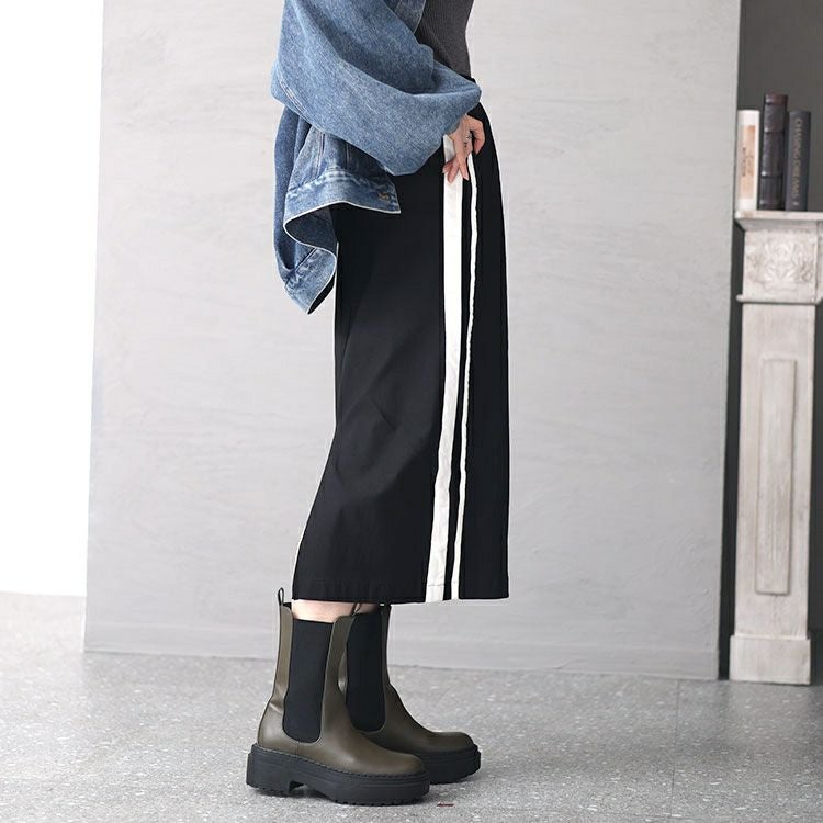 大きいサイズ レディース ストレッチツイルサイドライン入りナロースカート　maru-6705