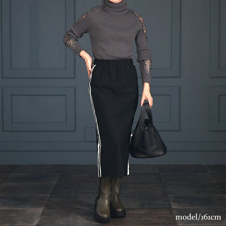 大きいサイズ レディース ストレッチツイルサイドライン入りナロースカート　maru-6705