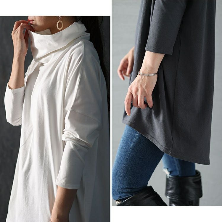 大きいサイズ レディース オフタートルネックチュニック　maru-6701