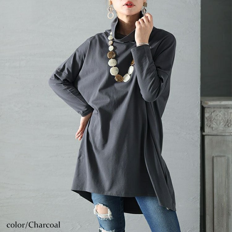 大きいサイズ レディース オフタートルネックチュニック　maru-6701