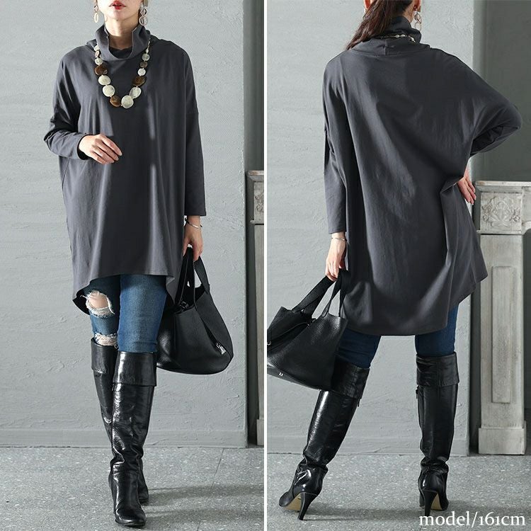 大きいサイズ レディース オフタートルネックチュニック　maru-6701