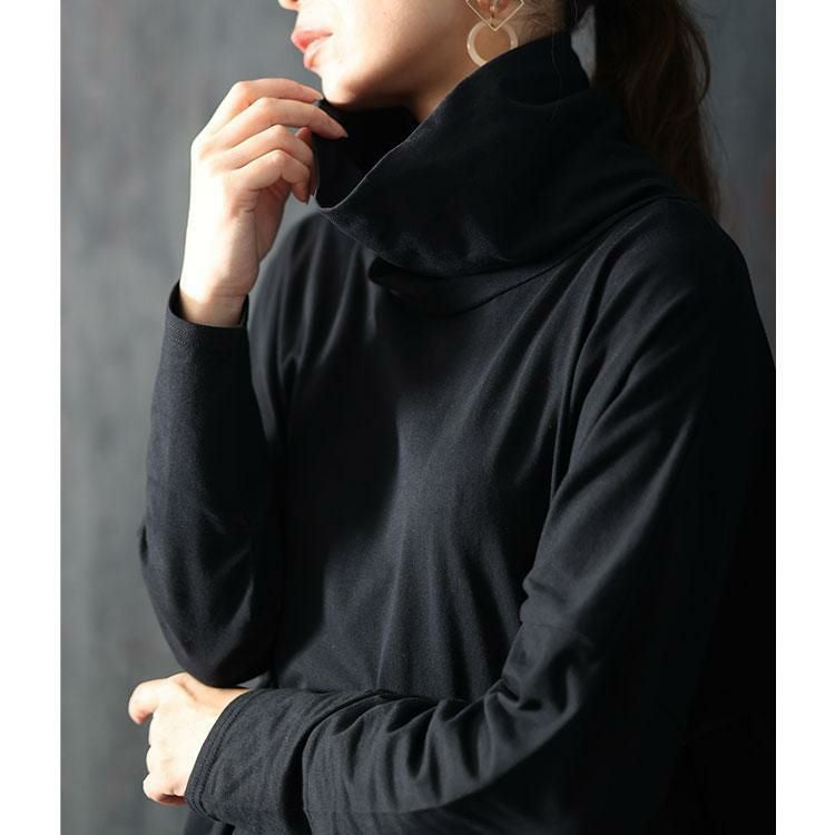 大きいサイズ レディース オフタートルネックチュニック　maru-6701 ブラック