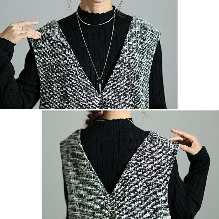 大きいサイズ レディース ストレッチツイードVネックジャンパースカート　maru-6698