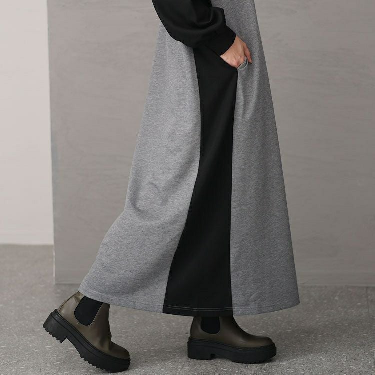 大きいサイズ レディース ツートン配色フード付きワンピース　maru-6697