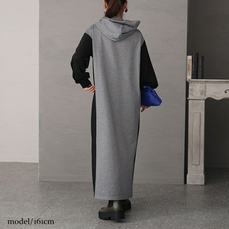 大きいサイズ レディース ツートン配色フード付きワンピース　maru-6697