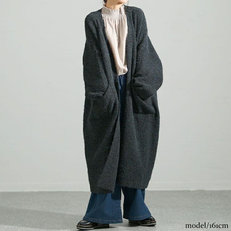 大きいサイズ レディース ミックスニットロングコーディガン　maru-3005