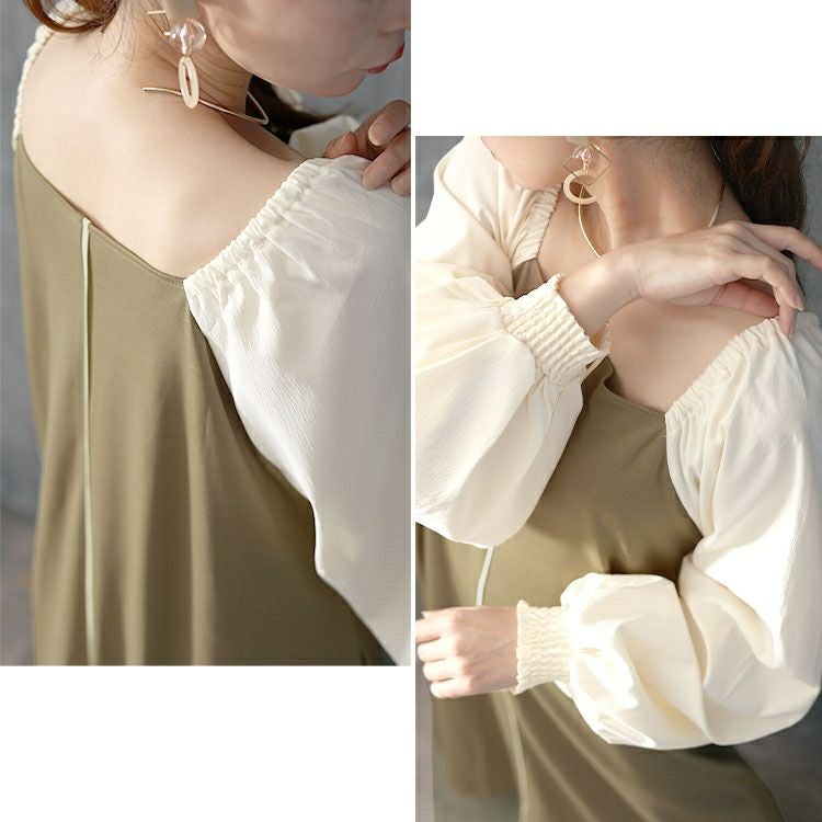 大きいサイズ レディース 袖切替パイピングロングワンピース　maru-6704