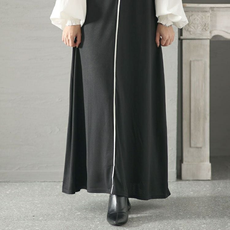 大きいサイズ レディース 袖切替パイピングロングワンピース　maru-6704