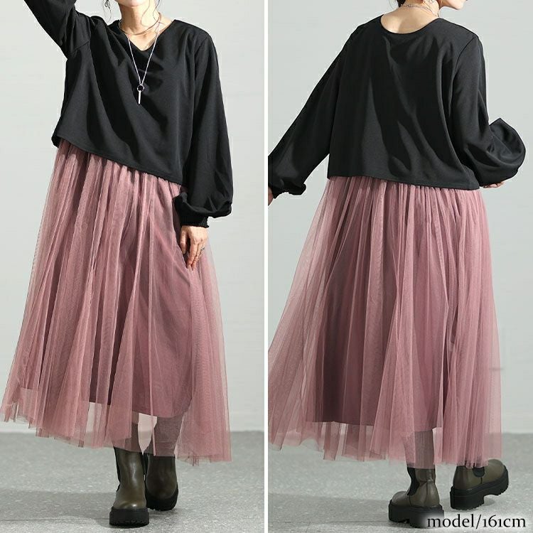 大きいサイズ レディース 前後2Wayドッキングチュールワンピース　maru-6700