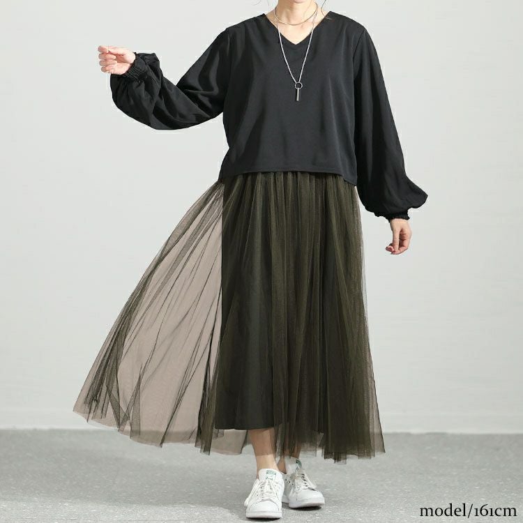 大きいサイズ レディース 前後2Wayドッキングチュールワンピース　maru-6700