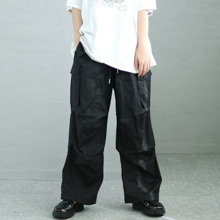 大きいサイズ レディース ワイドカーゴパンツ　fem-414 ブラック