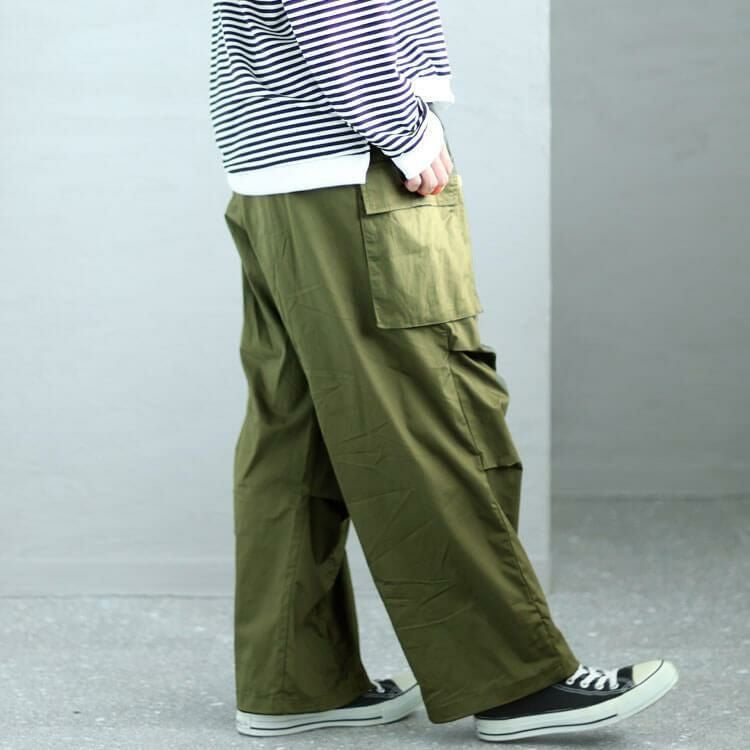 大きいサイズ レディース ワイドカーゴパンツ　fem-414 カーキ