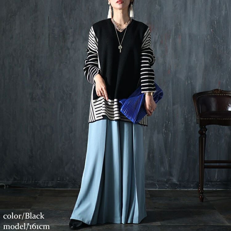 大きいサイズ レディース 日本製ボーダー配色ニット　kt-106