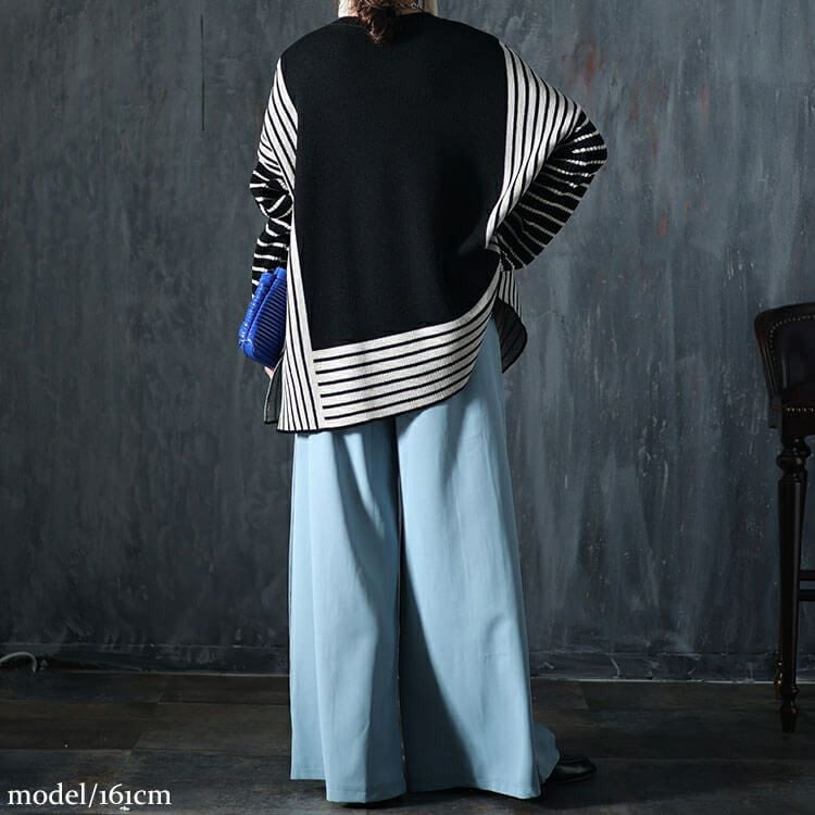 大きいサイズ レディース 日本製ボーダー配色ニット　kt-106