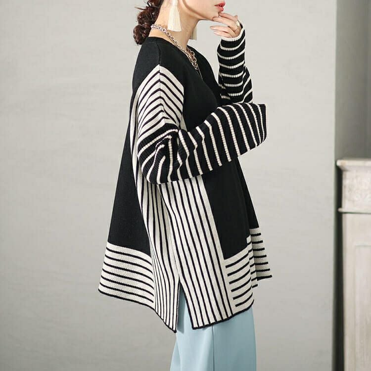 大きいサイズ レディース 日本製ボーダー配色ニット　kt-106