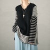 大きいサイズ レディース 日本製ボーダー配色ニット　kt-106 ブラック