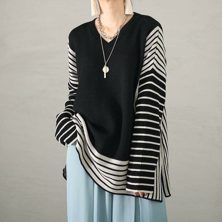 大きいサイズ レディース 日本製ボーダー配色ニット　kt-106 ブラック