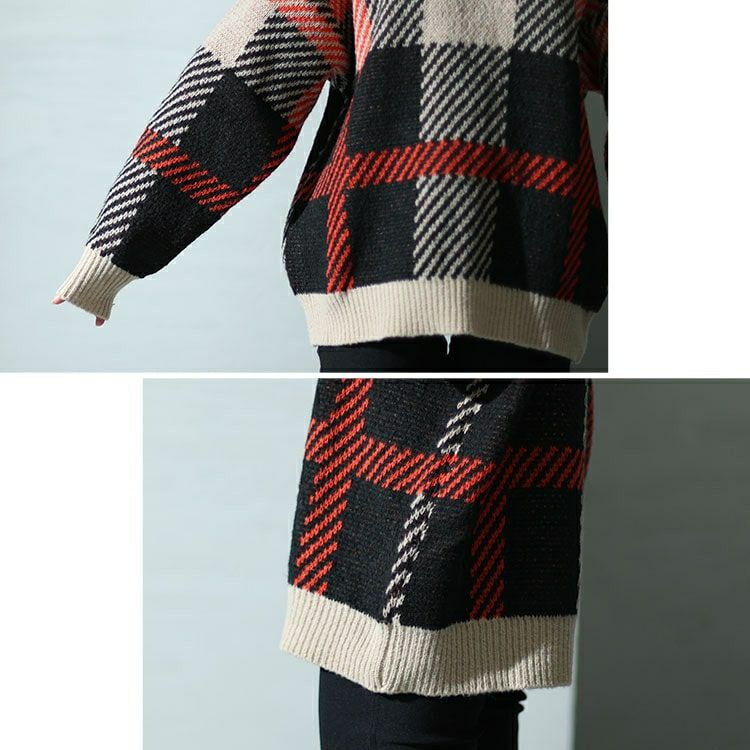 大きいサイズ レディース チェックジャガードニット　bro-0022