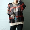 大きいサイズ レディース チェックジャガードニット　bro-0022 レッド