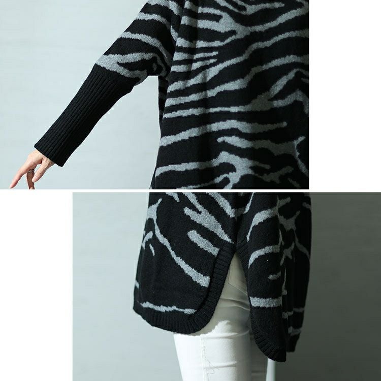 大きいサイズ レディース ゼブラ柄タートルドルマンニット　bro-0021