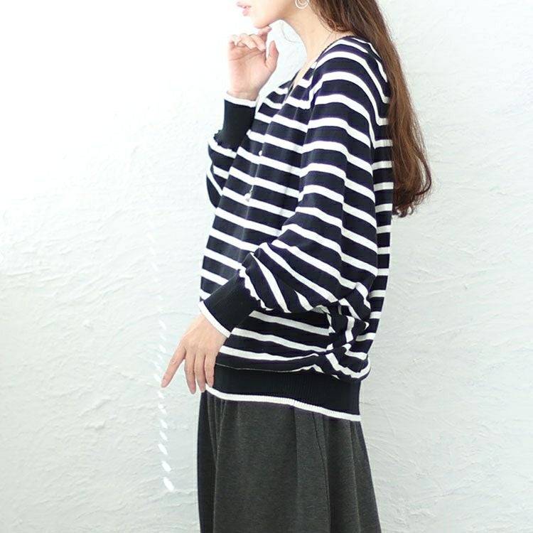 大きいサイズ レディース Vネックボーダードルマンニット　wn-0198