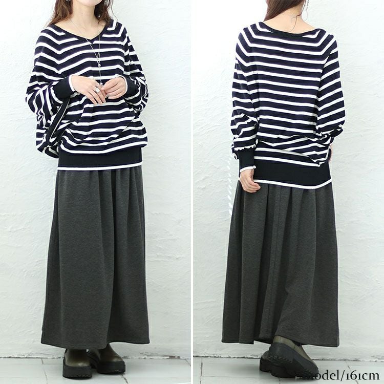 大きいサイズ レディース Vネックボーダードルマンニット　wn-0198