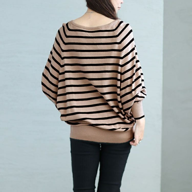 大きいサイズ レディース Vネックボーダードルマンニット　wn-0198