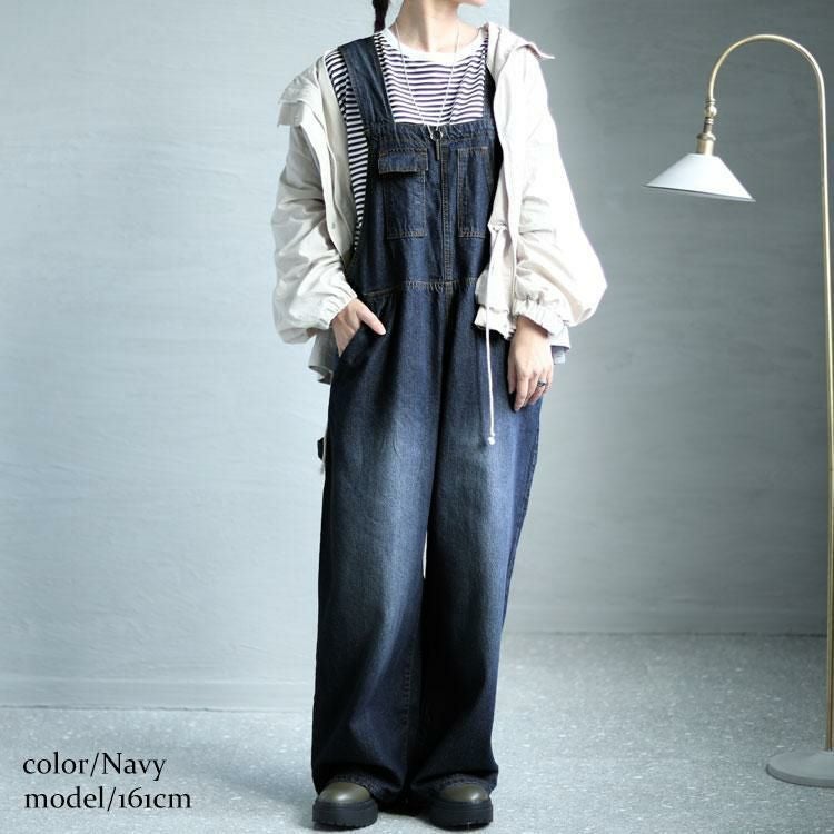 大きいサイズ レディース クロスサスペンダーサロペットパンツ　wd-0374 ネイビー