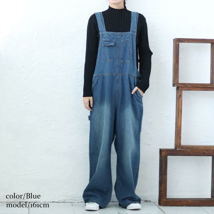 大きいサイズ レディース クロスサスペンダーサロペットパンツ　wd-0374 ブルー