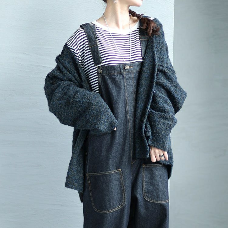 大きいサイズ レディース フロントダブルポケットデニムサロペット　wd-0373